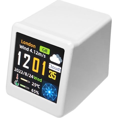 Intelligente Tischwetterstation, 1,54-Zoll-IPS-TFT-Bildschirm (240 x 240 Pixel), digitale WLAN-Uhr, elektronisches Thermometer und Hygrometer, multifunktionales Hygrograph mit 3 GIF-Animationen