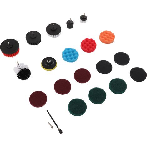 Ensemble de brosses de polissage pour perceuse avec brosses de nettoyage électriques, éponges à récurer et rallonges pour le nettoyage de la voiture et de la maison (1/5)