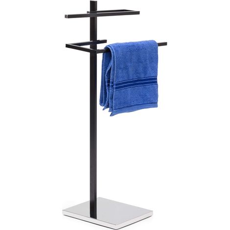 Relaxdays Porta Asciugamani Cromato, da Terra, 2 Braccia, HxLxP: 82x44x28 cm, Portasciugamani in Acciaio Cromato, Nero (1/4)