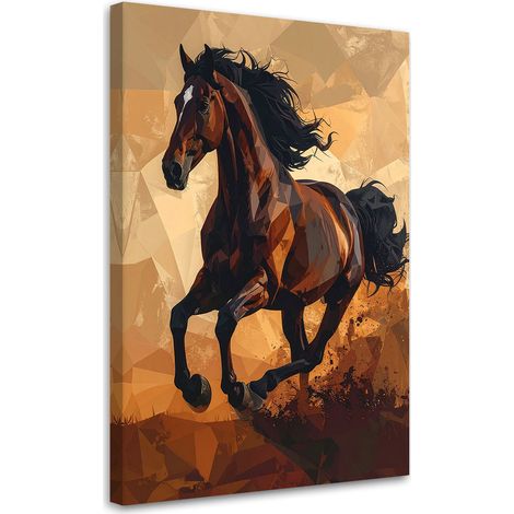 Image sur Toile, Cheval brun au galop au coucher du soleil,20x30 (1/4)