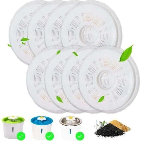 QORVA-Ensemble de 8 filtres pour fontaine à eau pour chat de 3 L avec charbon actif et résine échangeuse d'ions
