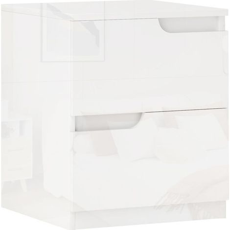 Elegante mesita de noche blanca de tablero de partículas, equipada con versátiles cajones de almacenamiento para tu dormitorio. (1/5)