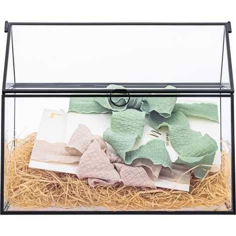 26x15x21cm Boîte à cartes en verre noir avec couvercle pour mariage, anniversaire, fait à la main en forme de maison, décoration d'intérieur (boîte en verre uniquement) (1/5)