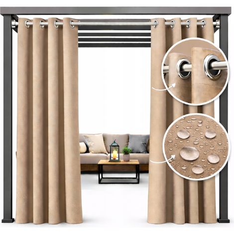 Wasserdichter Gartenvorhang 155 x 240 cm mit Ösen für Terrasse oder Balkon, beige
