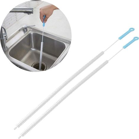 Cepillo flexible para desagües, limpiador de desagües de 71 cm para fregaderos de cocina, paquete de herramientas pequeñas de 2 piezas (azul 71 cm)