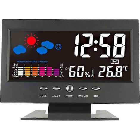 HONORNIC - Réveil numérique LCD LED avec affichage de la température, calendrier et station météo