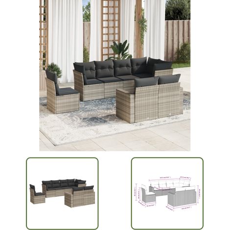 vidaXL Salon de jardin 8 pcs avec coussins gris clair résine tressée (1/3)