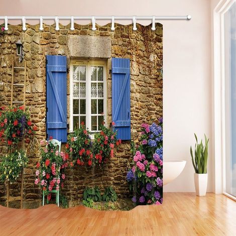 Rideau de douche décoratif en polyester, imprimé numérique 3D, avec crochets, pour la maison et le jardin, effet pierre, 183 x 183 cm (72 x 72 pouces). (1/3)