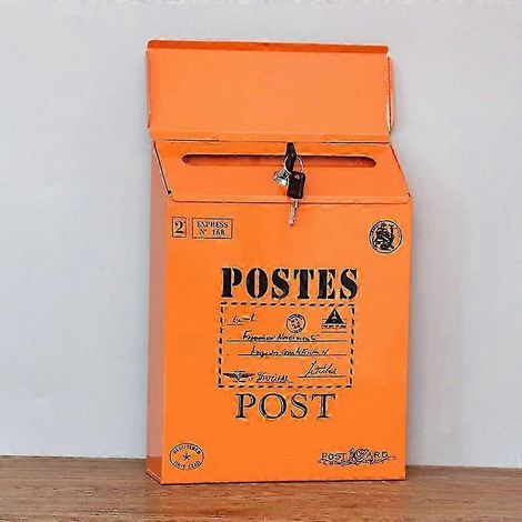 Boîte aux lettres murale vintage en fer forgé (plusieurs couleurs disponibles) - Orange grands caractères (1/4)