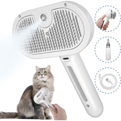 Dampf-Katzenbürste, Dampf-Hundebürste für langes und kurzes Haar, Bürste mit Wassertank für Haustiere, Fellpflegebürsten für Katzen, weiß