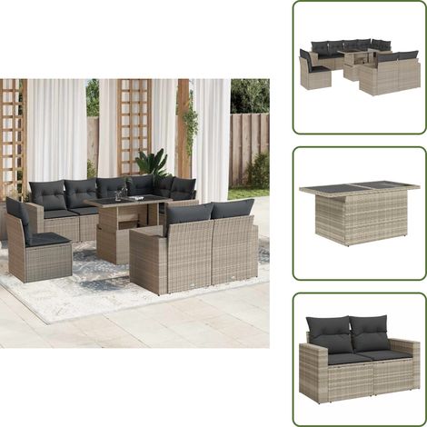 vidaXL Salon de jardin 9 pcs avec coussins gris clair résine tressée (1/5)