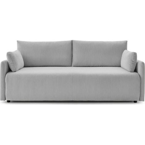 AXELLE - Canapé droit convertible velours côtelé 2 places Gris clair (1/5)