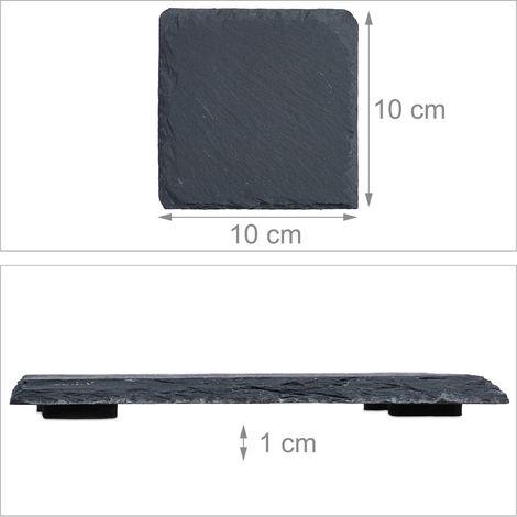 Set di 16 Sottobicchieri quadrati rustici decorativi protezione tavolo 10 x 10 x 0,5 cm in ardesia nera 130014583