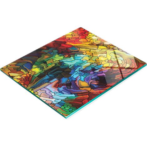 Tableau décoratif multifonctionnel de cuisine en verre trempé effet vitrail 60x52 cm (1/5)