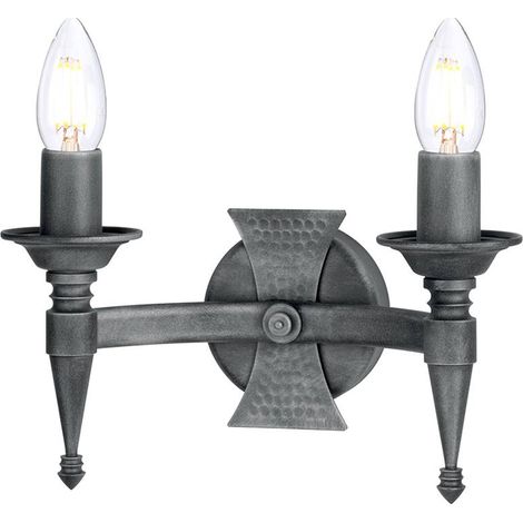 Elstead Saxon - 2 Licht Innenkerze Wandleuchte Schwarz Silber, E14 (1/5)