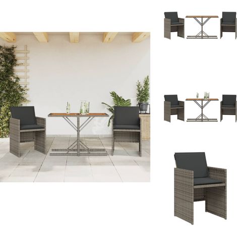 Ensemble de bistro 3 pcs avec coussins gris résine tressée - Meubles De Jardin - Salon De Jardin - Set De Bistro - Résine Tressée - Mobilier Extérieur (1/5)