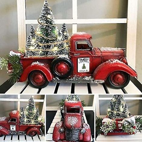 Centre de table de Noël Camionnette rouge de ferme Décoration de Noël Camionnette rouge style ferme vintage (1/4)
