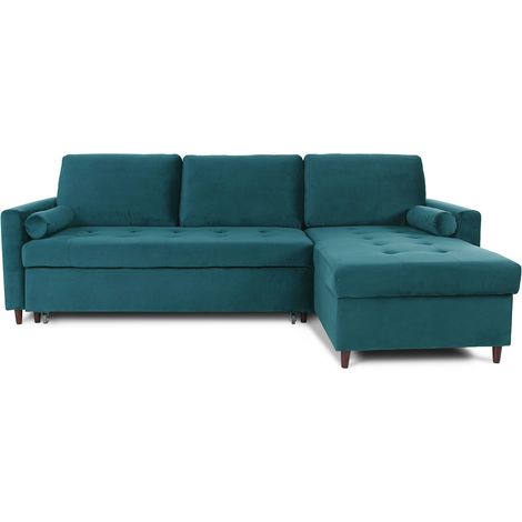 Canapé d'angle convertible réversible Claudio en velours bleu canard
