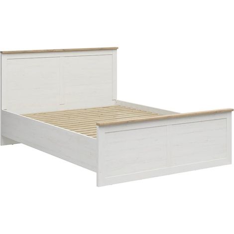 Lit double 160x200 lit adulte 2 places , coloris Blanc pin andersen/Chêne clair - Longueur 208,5 x Profondeur 165 x Hauteur 110,5/57,5 cm (1/5)