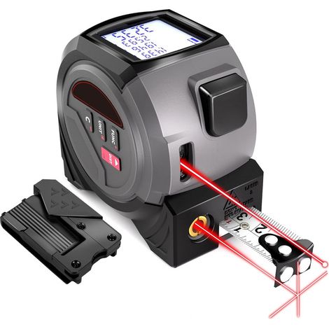 Mètre ruban laser 3 en 1 : télémètre laser de 40 m et mètre ruban de 5 m pour calculs pythagoriciens, aires, volumes et conversions multi-unités (1/5)