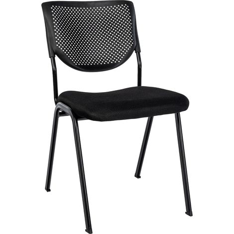 Sedia visitatore impilabile nera con schienale traforato e seduta in tessuto nero struttura in metallo 100008269