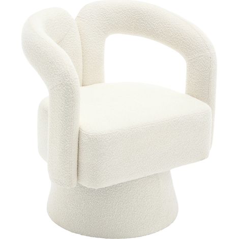 Poltrona Girevole 360° Imbottitura Ampia con Braccioli Arrotondati, Comfort Morbido, Base in Metallo, in Bouclé Beige (1/5)