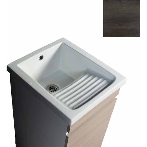 Mobile Lavatoio in Ceramica 1 Anta e Strofinatoio Integrato 45x50x86A cm Olmo Scuro (1/4)