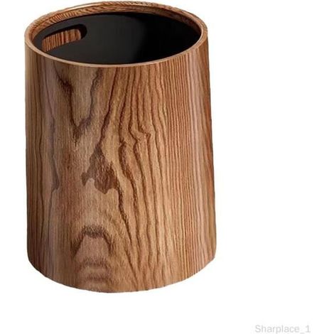 Wood Grain Trash Can, Large Capacity Elegant Toilet Paper Basket, Household Waste Bin, 12L Container