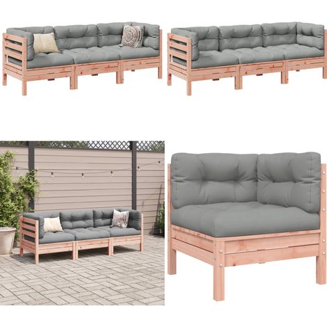 Set Divani Giardino 3 pz Cuscini Legno Massello Abete Douglas - Sedute da esterno - Cuscini in legno