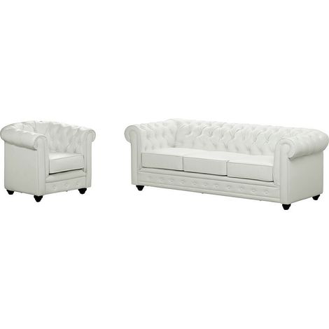 Divano CHESTERFIELD 3 posti e poltrona in similpelle Bianco
