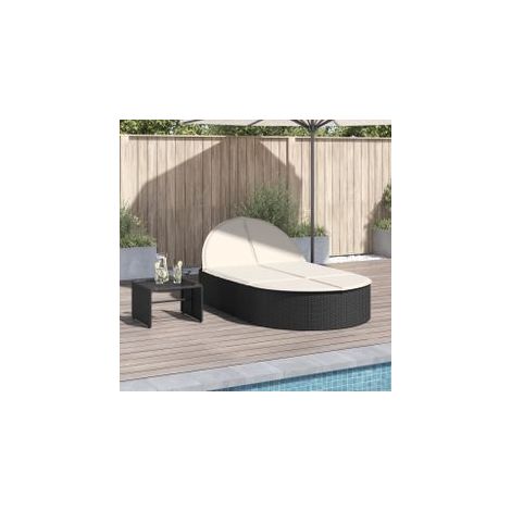 Chaise longue double avec coussins noir résine tressée (1/5)