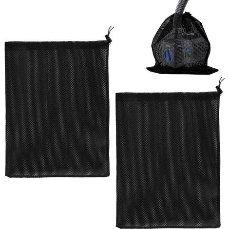 2 Pack Mesh Pump Filter Bag, Pond Pump Barrier Bag with Pull Cord, Pond Pool Filter Mesh Bag, Accessories for Domestic Water Pump Pond Filter (31 x 41 cm, Black) (1/5)