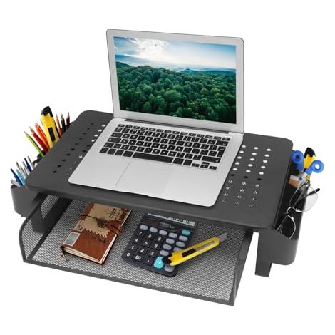 [JAMAIS UTILISÉ] Support d'écran réglable avec tiroirs et paniers, gestionnaire de bureau pour ordinateurs de bureau, ordinateurs portables, iMac, PC, imprimantes, support d'écran pour la maison et le (1/5)