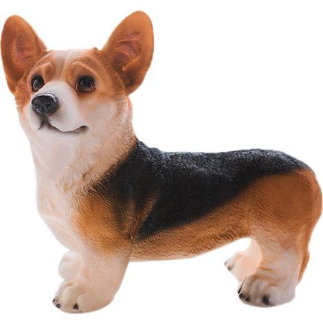 Statue de chien Style mignon vif petit ornement de Corgi en résine compacte pour jardins intérieurs bureaux noir. (1/5)