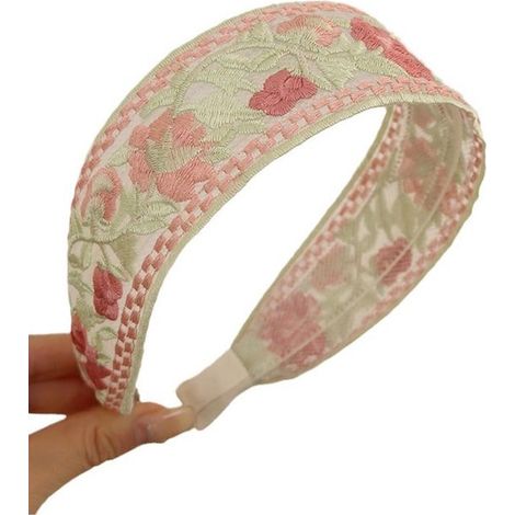 Diadema para mujer, bordada, diadema ancha hecha a mano, diadema de estilo étnico retro, pañuelo para la cabeza, diadema con bordado floral (1/5)