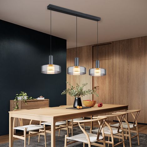 Lampe suspendue plafonnier LED salle à manger lumière verre couleur fumée 90cm (1/5)