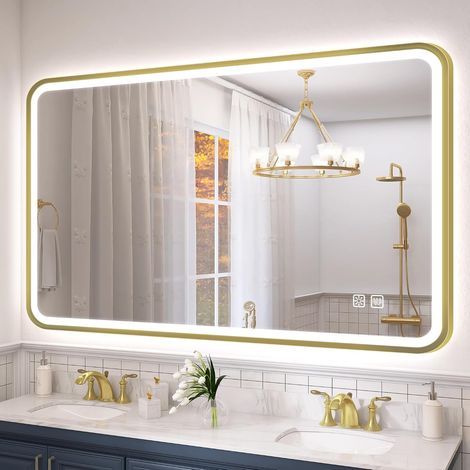 Miroir Salle de Bain avec Eclairage 120x70 cm, Cadre Aluminium (1/5)