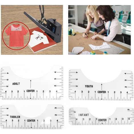 [Textilmessset] + [4-teiliges Set] + [Transparentes PVC] + [Ausrichtungslineale für T-Shirts für Erwachsene, Jugendliche und Babys] (1/5)