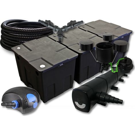 SunSun Komplettset: CBF-350C Teichfilter bis 90000 L Teichfilteranlage, CTF-12000 Teichpumpe 12000l/h 100W, CUV-272 Teichklärer 72W, 25m Teichschlauch 25 mm, CSP-250 Skimmer 2500l/h 45W, Y-Verteiler