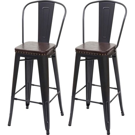 2x Tabouret de bar HHG-445c,métal, similicuir Chesterfield, pour gastronomie,design industriel, noir-marron