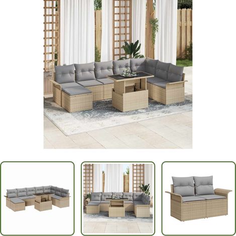 vidaXL Poly-Rattan - Sofa Set mit Kissen 9 pcs Beige Poly-Rattan (1/5)