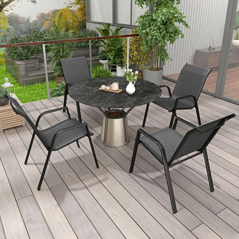 Lot de 4 chaises de jardin empilables, fauteuil d'extérieur avec accoudoirs et revêtement en résine tressée effet rotin (1/5)