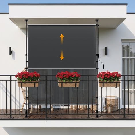 HOMEDEMO Senkrechtmarkise Außen, Vertikalmarkise ohne Bohren, Balkonrollo mit Einstellbare Handkurbel, Sichtschutz Sonnenschutz Windschutz, Garten, 200x(220-310) cm, Stoffbreite 185.5 cm, Anthrazit