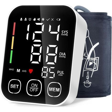 Tensiomètre Bras, Tensiometre Bras Professionnel Grand Écran LCD, Détection d'Arythmie Cardiaque Blood Pressure Monitor Grand Manchette (22-42 cm) Mémoire 2 99 (1/4)