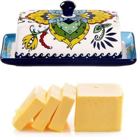Beurrier en céramique avec couvercle, assiette à dessert et boîte à fromage (1/5)