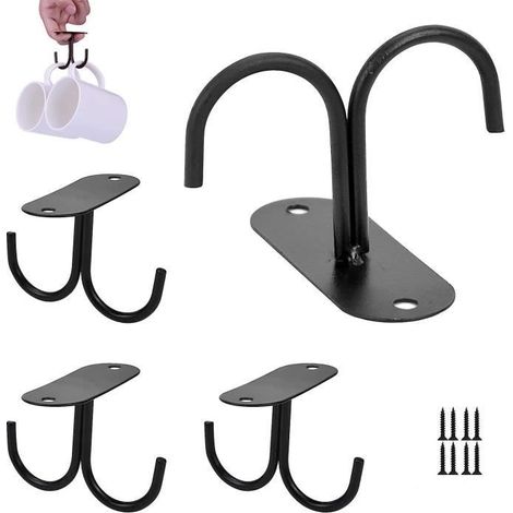 4 Crochets, Porte-tasses suspendu, Métal noir, Style industriel, Pour cuisine (1/4)