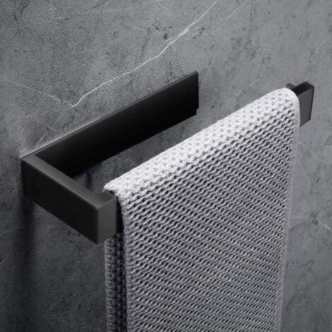 Anneau porte-serviettes Porte-serviettes, 304 Acier inoxydable support de serviettes Accessoirs WC Salles de Bains (sans perçage, noir) (1/4)