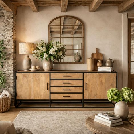 Grand buffet salon bois clair style campagne chic RIVANO