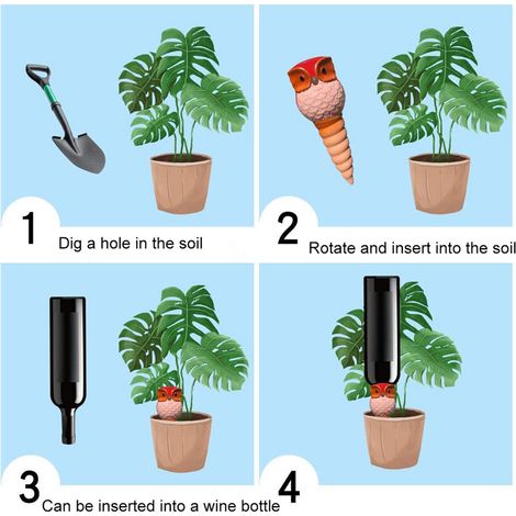 6 automatische Gartenbewässerungstöpfe in Eulenform, Set mit 6 Keramik-Pflanzenbewässerungsdiffusoren (1/5)