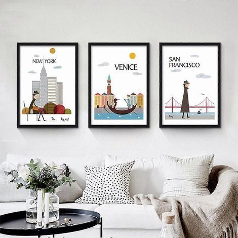 Tableau minimaliste sur toile. paysage urbain. 2 affiches. peinture aquarelle simple et élégante. idéale pour la décoration du salon. de la chambre. du bureau et de la chambre d'enfant. (1/4)